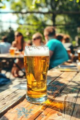 Poster - A glass of beer sits atop a wooden table, ready for enjoyment