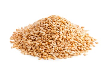 Poster - A pile of sesame seeds on a white background, great for food or craft uses