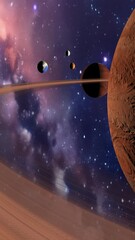 Wall Mural - planets in alien space universe with milky way galaxy. vertical design in 9:16 ratio. smartphone and