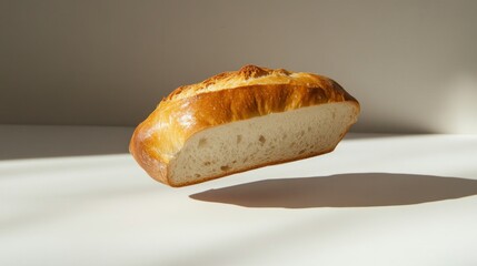 Poster - A Single Loaf of Bread Floating Against a White Background