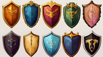 set of nine shield icons isolated