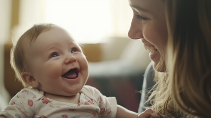 Canvas Print - A Baby Laughing Up At Their Mother