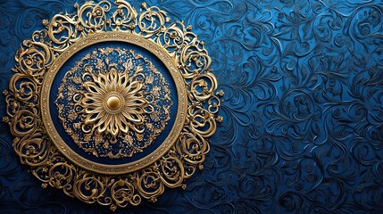 Wall Mural - Golden Ornate Decoration on a Deep Blue Background