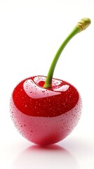 Wall Mural - Shiny red cherry with fresh water droplets isolated on white background