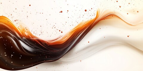 Wall Mural - Close-up of molten chocolate with a smooth, glossy finish, featuring flowing waves of rich brown and white tones