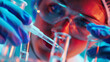 © Tanuha - Scientist in a lab coat and safety glasses examines samples under a microscope in a modern lab.