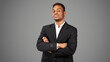 © Prostock-studio - Confident Salesman. Happy afro guy standing with crossed arms isolated over white background. Panorama, copy space