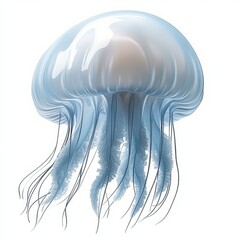 Canvas Print - A jellyfish is shown in a white and blue color, AI