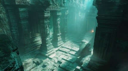 Canvas Print - Mystical Stone Corridor in an Ancient Temple