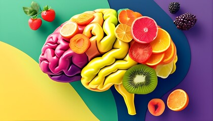 Wall Mural - Vibrant fruit-inspired brain illustration showcasing creativity and imagination