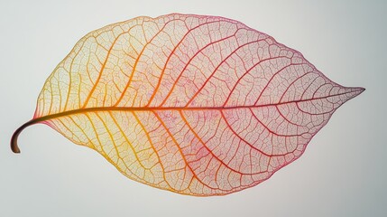 Canvas Print - A Single Delicate Leaf With Red Veins on White Background