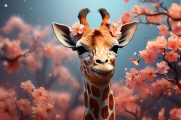 Wall Mural - Japanese cute giraffe repeated anime art style patterns with pastel colors, generative IA