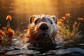 A 3D rendering of a beaver with a fun expression General, generative IA