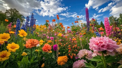 Sticker - Colorful Wildflowers in a Lush Meadow Under a Blue Sky