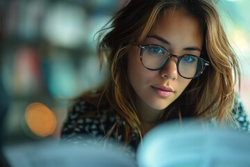 Businesswoman analyzing financial data.