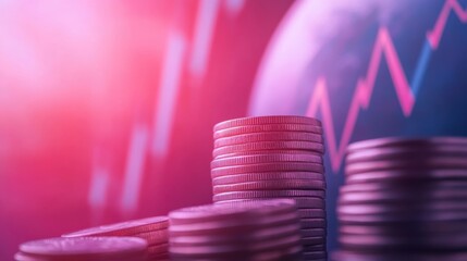 Poster - A stack of coins with a stock market graph in the background, AI