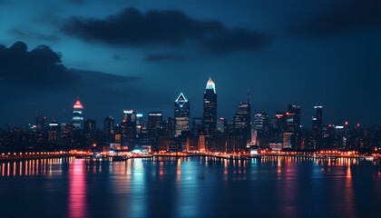 Vibrant city skyline illuminated by dazzling night lights and enchanting bokeh effects