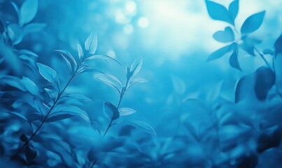 Tranquil Blue Nature with Soft Light and Leaves