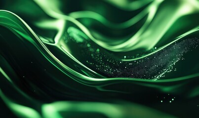 Poster - Abstract Green Silk Waves with Sparkles