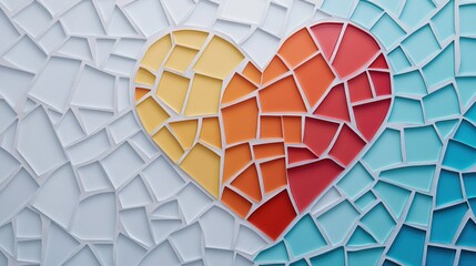 Sticker - A colorful heart made of broken pieces on a white background, AI