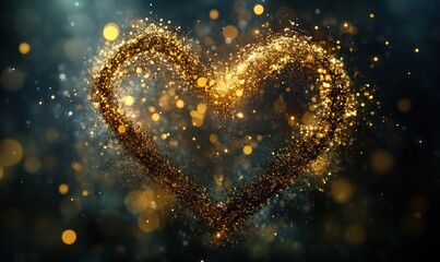 Golden Glitter Heart on Dark Background