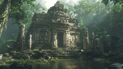 Sticker - Ancient Stone Temple Overgrown with Jungle Foliage