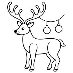 Wall Mural - line drawing of a festive reindeer with christmas