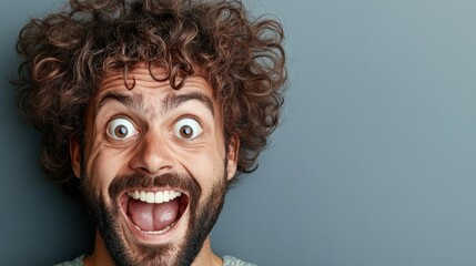 Poster - A man with a beard and curly hair making an expression, AI