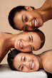 © Prostock-studio - Three Multicultural Ladies Posing Smiling To Camera Over Gray Background. Multiethnic Female Beauty Portrait, Vertical