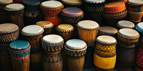 percussive pulse of rhythm: an array of drums, from tiny bongo drums to huge bass drums.