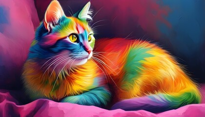 Vibrant and Playful Colorful Cat Portrait