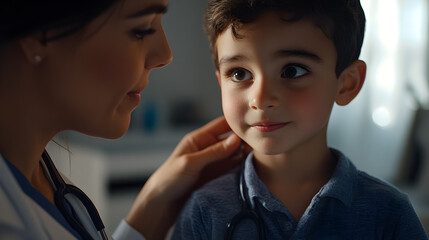 Wall Mural - Health Care Pediatrician checking child's heartbeat during regular check-up