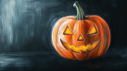 A bright chalked drawing of a pumpkin for Halloween