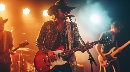 Country band playing music and performing live on stage