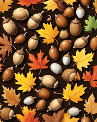 Wall Mural - Acorns and fall leaves on table