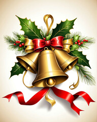 Poster - Christmas bells with ribbon and holly