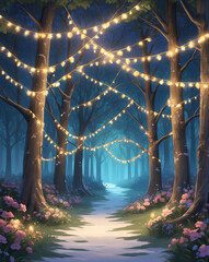 Poster - Garland and lights wrapped around trees