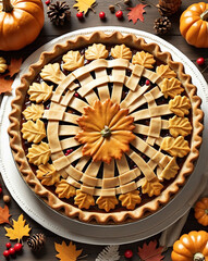 Canvas Print - Thanksgiving pie with autumn decorations