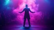 © Arti - Magic show with a magician on stage, audience in awe, smoke effects, dramatic spotlight lighting