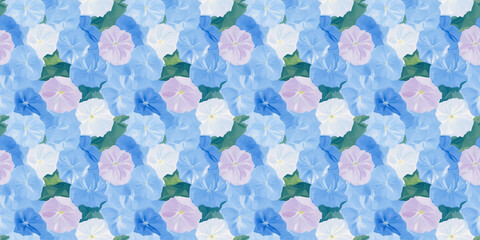 a pattern of morning glories painted in an impressionistic style with gouache