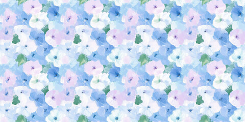 dreamy and clean abstract pattern of morning glories in a naive impressionistic style with gouache