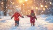 © Arti - Snowfall in a city park, children playing in the snow, snowflakes gently falling, soft winter lighting