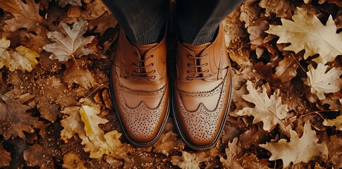 Poster - Brown Leather Shoes on Autumn Leaves