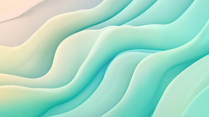 Wall Mural - A calming gradient background with fluid waves blending from soft mint green to pastel aqua, offering a serene and soothing visual experience.