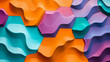 © AI_images_for_people - A dynamic abstract surface with geometrical hexagons in bright orange, teal, and purple, accented by wavy lines for a playful, vibrant design.