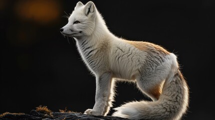 white fox on a black background. White fox in the nature