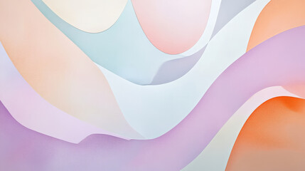 Wall Mural - A modern abstract design featuring sharp geometrical shapes in pastel peach, lavender, and light blue, paired with smooth wavy lines for a contemporary look.