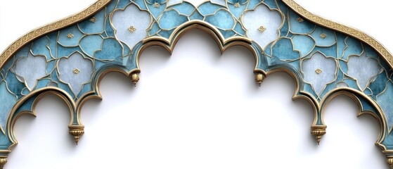 Wall Mural - Ornate Blue and Gold Archway with White Background