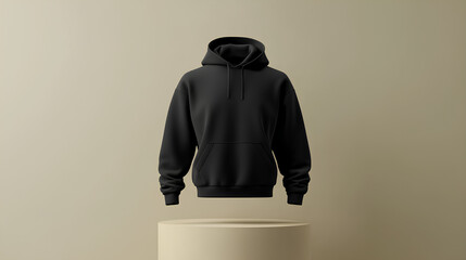 mockup 3d white plain hoodie with mannequin placed on podium, isolated neutral background