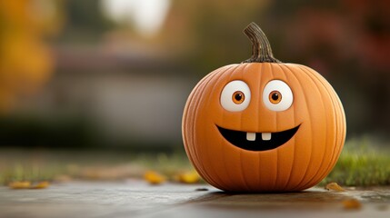 Wall Mural - A pumpkin with a face and eyes made out of orange, AI